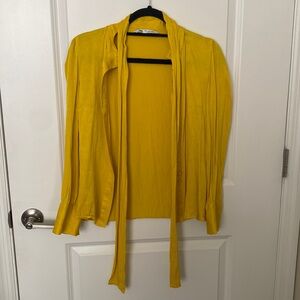 Barely worn yellow long sleeve tie neck blouse from Zara